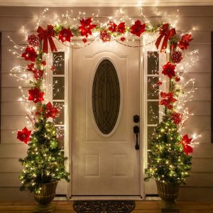 Lighted, branches, decor, details, arch, home, decorate, red, green